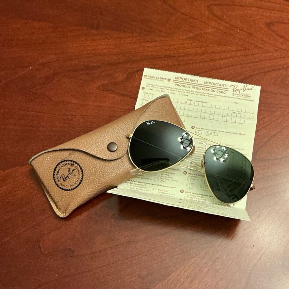 Vtg B&L Ray-Ban Aviator 58☐14 Gold G15 Glass Lenses Case + Papers Made in USA 46